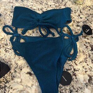 Lulus dark blue crinkle keyhole size small 
side tie bikini bottom size medium